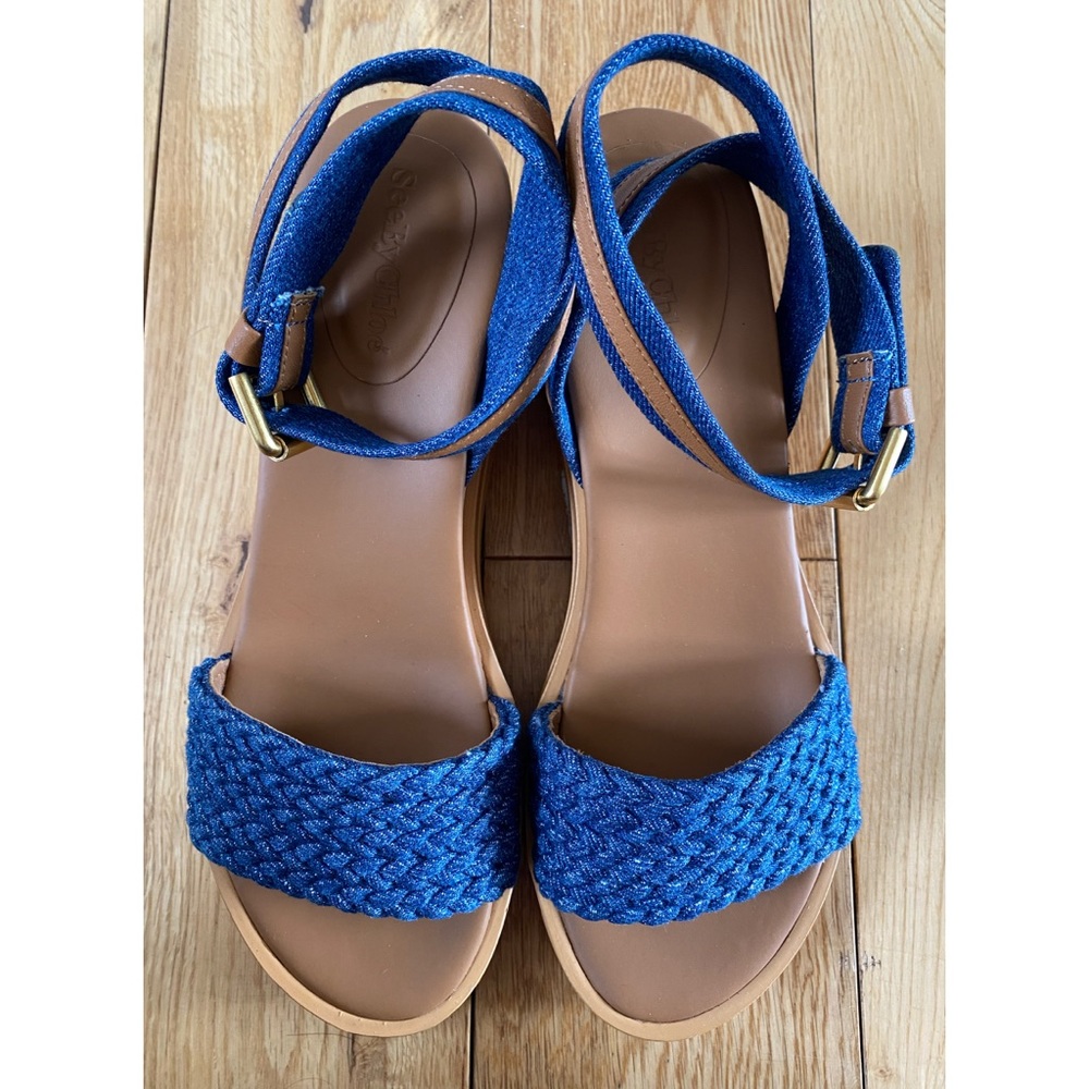 See By Chloe Blue Denim Espadrilles Wedge Sandals